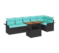 Qnhdfrt 7-Piece Black & Blue Rattan Patio Sofa Set with Storage Table