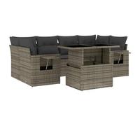 Qnhdfrt 7-Piece Gray PE Rattan Modular Outdoor Sofa Set | Includes an adjustable-height table, foldable side trays, and padded seat cushions for backyard or deck seating.