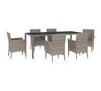Qnhdfrt 7-Piece Outdoor Rattan Dining Set with Cushions | Includes one 75x35 inch tempered glass top table and six chairs for patio, deck, or backyard dining.