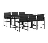 Qnhdfrt 7-Piece Patio Dining Set, Glass Table & Textilene Chairs, Black