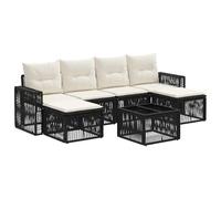 Qnhdfrt 7-Piece PE Rattan Patio Sectional Sofa Set, Black and Cream