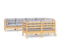 Qnhdfrt 7-Piece Solid Pine Modular Sofa Set with Grey Cushions | Features configurable corner and central sections to customize seating layouts for your patio, balcony, or backyard.
