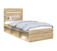 Qnhdfrt 75x190 cm Pine Wood Single Bed Frame with Headboard, Sonoma Oak