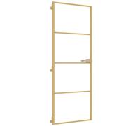 Qnhdfrt 76x201.5 cm Interior Glass Swing Door with Gold Aluminum Frame | Features 35mm thick tempered glass and includes a handle, suitable for living rooms, offices, and bedrooms.
