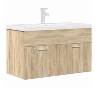 Qnhdfrt 80cm Floating Bathroom Vanity with Ceramic Sink & Faucet, Oak