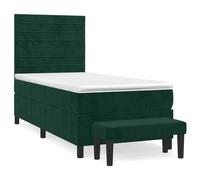 Qnhdfrt 80x200 cm Velvet Box Spring Bed with Mattress & Bench, Dark Green