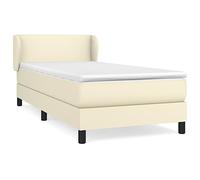 Qnhdfrt 80x200cm Box Spring Bed with Mattress & Topper, Cream Faux Leather