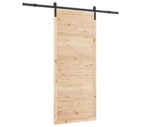 Qnhdfrt 80x208cm Solid Pine Sliding Barn Door Kit with 183cm Black Rail