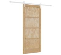 Qnhdfrt 86x198.5cm Solid Pine Sliding Barn Door with 200cm Black Rail