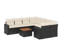 Qnhdfrt 9-Piece Black Rattan Patio Sofa Set with Acacia Wood Table