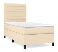 Qnhdfrt 90x190 cm Box Spring Bed with Mattress & Topper, Cream Fabric