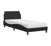 Qnhdfrt 90x190cm Black Faux Leather Bed Frame with Mattress, Wave Design