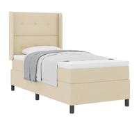 Qnhdfrt 90x190cm Box Spring Bed with Mattress & Topper, Cream Fabric