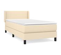 Qnhdfrt 90x190cm Cream Fabric Box Spring Bed with Mattress & Headboard