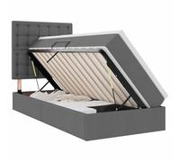 Qnhdfrt 90x190cm Single Storage Bed with Mattress & Topper, Dark Gray | Includes a hydraulic side-opening mechanism, metal frame, and polyester upholstery, designed for space-saving adult rooms.