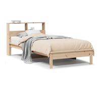 Qnhdfrt 90x190cm Solid Pine Bed Frame with Bookcase Headboard, Natural | Includes a supportive wooden slat base and built-in shelving, ideal for guest rooms and adult use.