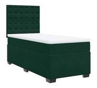 Qnhdfrt 90x200 cm Velvet Bed Frame with Mattress and Topper, Dark Green