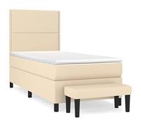 Qnhdfrt 90x200cm Box Spring Bed with Mattress and Headboard, Cream