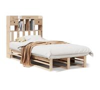 Qnhdfrt 90x200cm Pine Single Bed Frame with Storage Headboard, Natural | Includes built-in shelving and supportive slats, offering space-saving organization for kids or guest bedrooms.