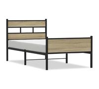 Qnhdfrt 90x200cm Single Bed Frame with Headboard, Metal & Wood, Sonoma Oak