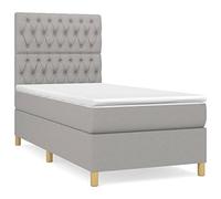 Qnhdfrt 90x200cm Single Box Spring Bed with Mattress and Topper, Gray