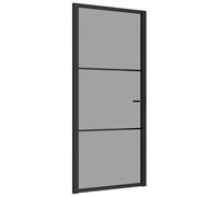 Qnhdfrt 93x201.5cm Dark Glass Interior Door with Black Aluminum Frame | Features 3.5cm thickness, ESG safety glass, and handle; ideal swing door for offices, bedrooms, and living rooms.