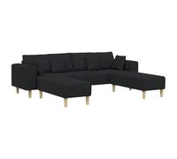 Qnhdfrt 98" 4-Seater Modular Fabric Sofa with 2 Ottomans, Black