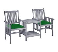 Qnhdfrt Acacia Wood 2-Seat Garden Bench with Table & Green Cushions