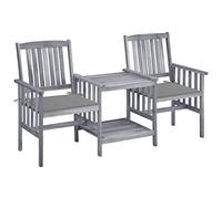 Qnhdfrt Acacia Wood 2-Seater Garden Bench with Table & Grey Cushions