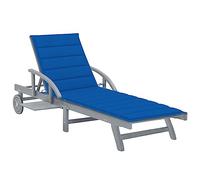 Qnhdfrt Acacia Wood Chaise Lounge with Royal Blue Cushion & Wheels