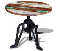 Qnhdfrt Adjustable Round End Table, Reclaimed Wood & Cast Iron