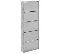 Qnhdfrt Armoire à chaussures avec miroir, 5 compartiments pliants, gris béton, 63 x 17 x 169,5 cm, moderne, peu encombrante, en bois pour couloir, salon, chambre à coucher