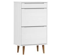 Qnhdfrt Armoire à Chaussures MOLDE en Bois de Pin Massif Blanc, Meuble de Rangement avec 2 Tiroirs Rabattables et 1 Tiroir Normal, Commode Élégante pour Entrée et Couloir, 59,5 x 35 x 103 cm