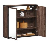 Qnhdfrt Armoire à miroir marron, aspect chêne, 65 x 20 x 60 cm, en bois, métal, montage mural, avec miroir transparent et espace de rangement pratique, pour petites salles de bains étroites