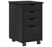 Qnhdfrt Armoire à roulettes à 4 tiroirs - En pin massif - Noir - Chariot de bureau avec poignées encastrées - 34 x 39 x 56 cm - Rangement peu encombrant pour bureau et étude