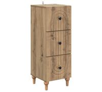 Qnhdfrt Armoire à Tiroirs Chêne Artisanal 33x34,5x90 cm - Petit Cabinet de Rangement en Bois Vintage avec 3 Tiroirs pour Salon et Bureau, Meuble Colonne Rectangulaire Style Rétro