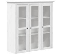 Qnhdfrt Armoire avec Portes Vitrées BODO Blanc | Buffet Haut en Bois de Pin Massif | Vaisselier Rangement pour Salon, Cuisine et Salle à Manger, 115,5 x 38,5 x 118 cm