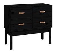 Qnhdfrt Armoire console noire 90 x 40 x 78 cm en pin massif avec 4 tiroirs, design moderne avec grain rustique, meuble de rangement pour couloir, salon et chambre à coucher