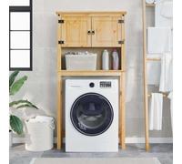 Qnhdfrt Armoire de machine à laver en bois massif de pin étroit, petite, avec finition à la cire de miel, armoire de salle de bain avec poignées en métal pour salle de bain, buanderie