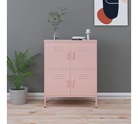 Qnhdfrt Armoire de rangement en acier rose avec 4 portes et 2 étagères, 80 x 35 x 101,5 cm, en acier, organisateur pour l'intérieur