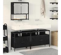 Qnhdfrt Armoire de salle de bain - 120 cm - Chêne noir mat - Avec lavabo et étagère à miroir - Meuble de salle de bain étroit pour l'organisation - 3 pièces