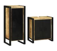 Qnhdfrt Armoire de salle de bain, 2 pièces, marron, 55 x 35 x 60 cm, en bois de manguier massif, avec 3 portes, espace de rangement généreux et cadre en métal, pour salle de bain, cuisine, couloir