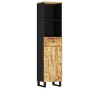 Qnhdfrt Armoire de salle de bain 38 x 33 x 160 cm en bois de manguier massif avec pieds en fer, design moderne avec porte flexible et beaucoup d'espace de rangement pour les petites salles de bains