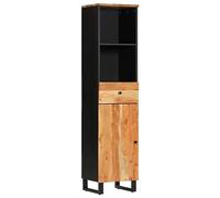 Qnhdfrt Armoire de salle de bain 38 x 33 x 160 cm en bois massif d'acacia avec pieds en fer, armoire de salle de bain moderne, avec porte flexible, beaucoup d'espace de rangement pour les petites