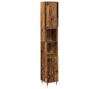 Qnhdfrt Armoire de salle de bain aspect bois vieilli 190 cm de haut avec pieds en fer, 4 portes et 2 compartiments ouverts, armoire de salle de bain peu encombrante avec montage de porte flexible pour