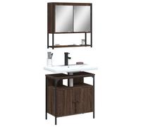 Qnhdfrt Armoire de salle de bain aspect chêne marron et miroir avec meuble sous lavabo pour petits espaces, montage mural, matériau en bois durable