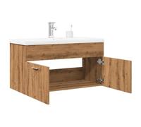 Qnhdfrt Armoire de salle de bain avec bac encastrable, chêne artisanal, 90 x 46 x 38 cm, 5 cm, en céramique, blanc, robuste, montage mural, peu encombrant, pour petite salle de bain, WC, invités