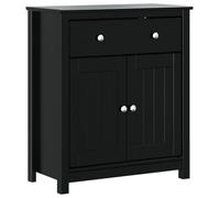 Qnhdfrt Armoire de Salle de Bain Berg en Pin Massif et Métal, Meuble de Rangement Noir avec 1 Tiroir et 2 Portes, Commode de Rangement pour Cosmétiques, 69,5 x 34 x 80 cm