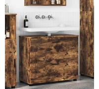 Qnhdfrt Armoire de salle de bain chêne fumé 76,5 x 35 x 64 cm - En matériau dérivé du bois - Buffet haut moderne avec 2 tiroirs - Armoire à médicaments pratique pour cuisine, couloir et petite salle