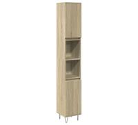 Qnhdfrt Armoire de salle de bain, chêne Sonoma, 30 x 30 x 190 cm, en matériau dérivé du bois, étagère sur pied, avec 6 compartiments, peu encombrant, pour petites salles de bains et oasis de bien-être